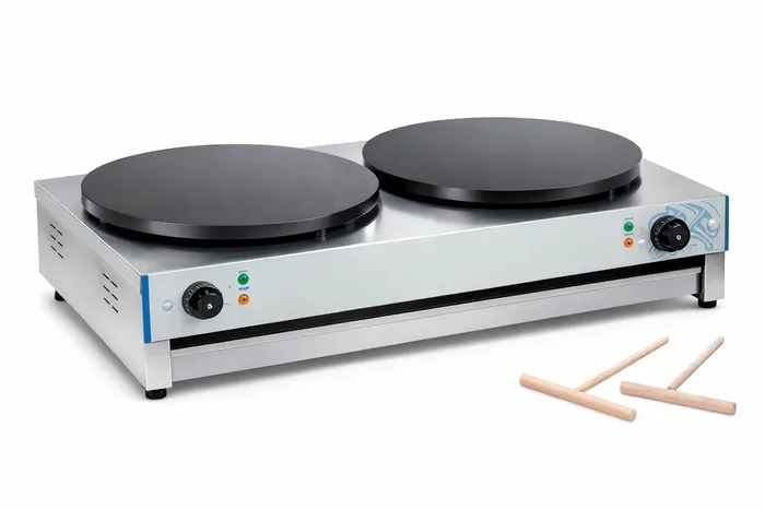 מכשיר קרפ צרפתי כפול מקצועית – משטח עגול חלק