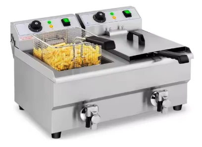 ציפסר חשמלי כפול חד פאזי דלפקי 10+10 ליטר 3KW+3KW עוצמי במיוחד + ברז